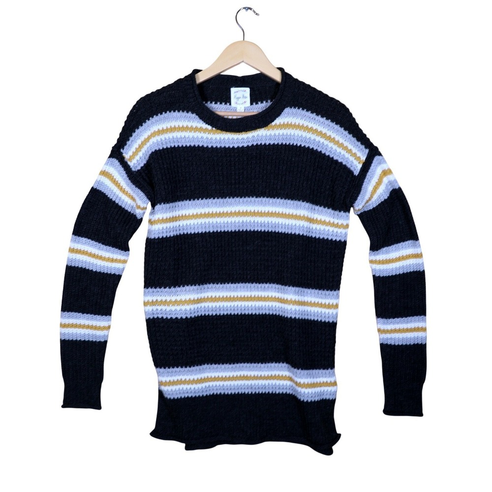 Hippie Rose Striped Knit Sweater Black White Yellow Gray Long Sleeve Size S